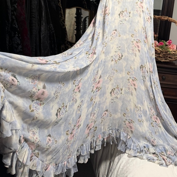 Rare LoveShackFancy Silk Dress Blue floral 0 - Picture 2 of 14